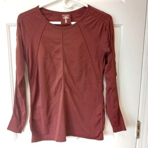 ATHLETA. Womens Brown long sleeve perforated nylon top size Small